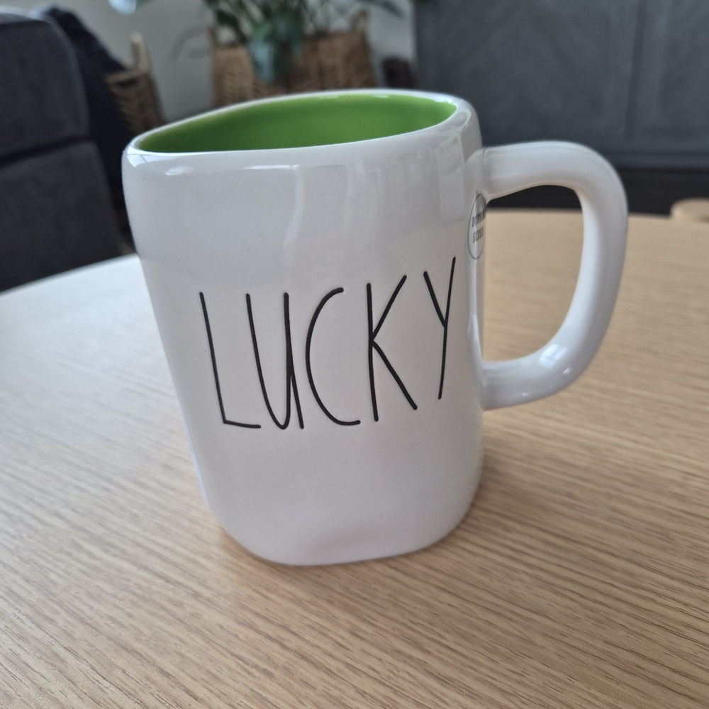Rae Dunn LUCKY White and Green Mug